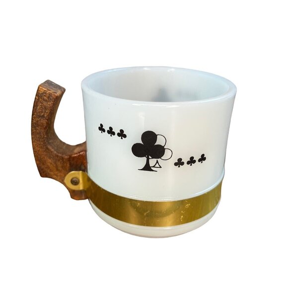 Siesta Ware Clubs Playing Card Coffee Cup Mug Wooden Handle milk glass - Picture 3 of 10